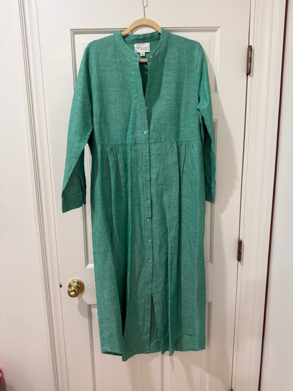 Pomander Place Teal-Green Button Front Long Sleeve Midi Dress